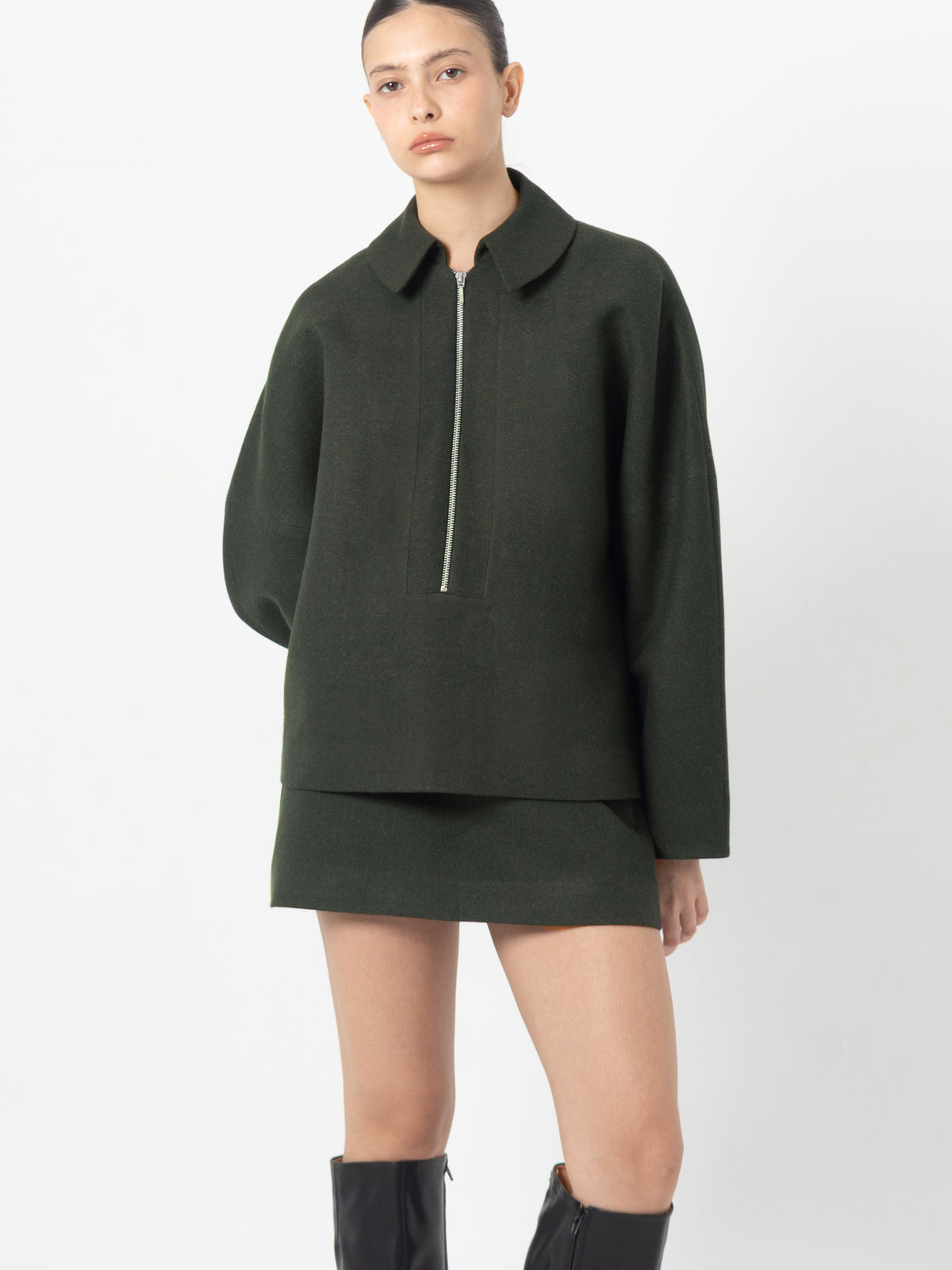 Slate Green Wool Mini Skirt