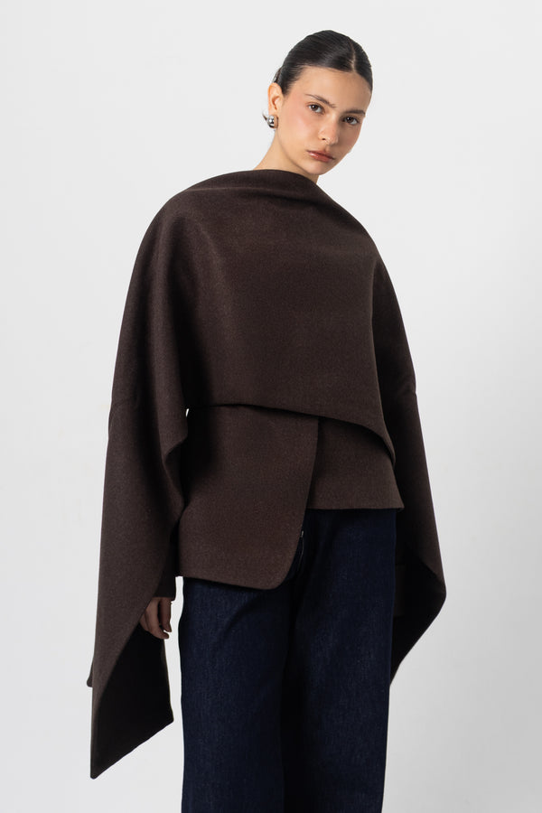 Teddi Brown Wool Jacket with Scarf