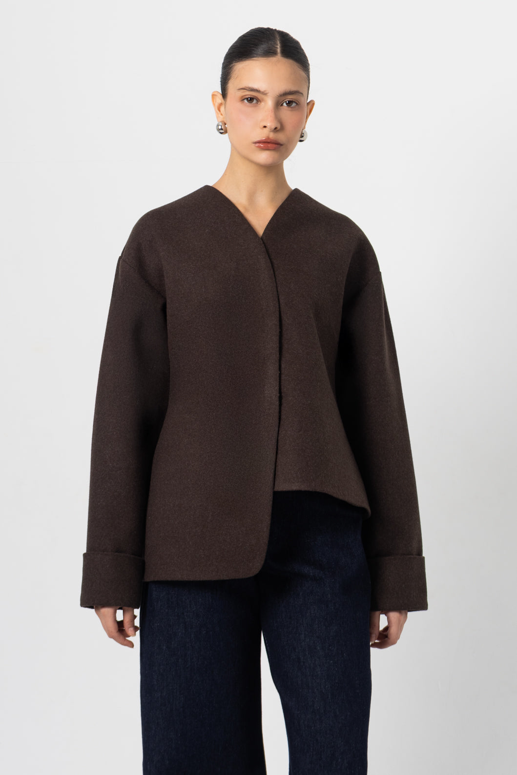 Teddi Brown Wool Jacket with Scarf