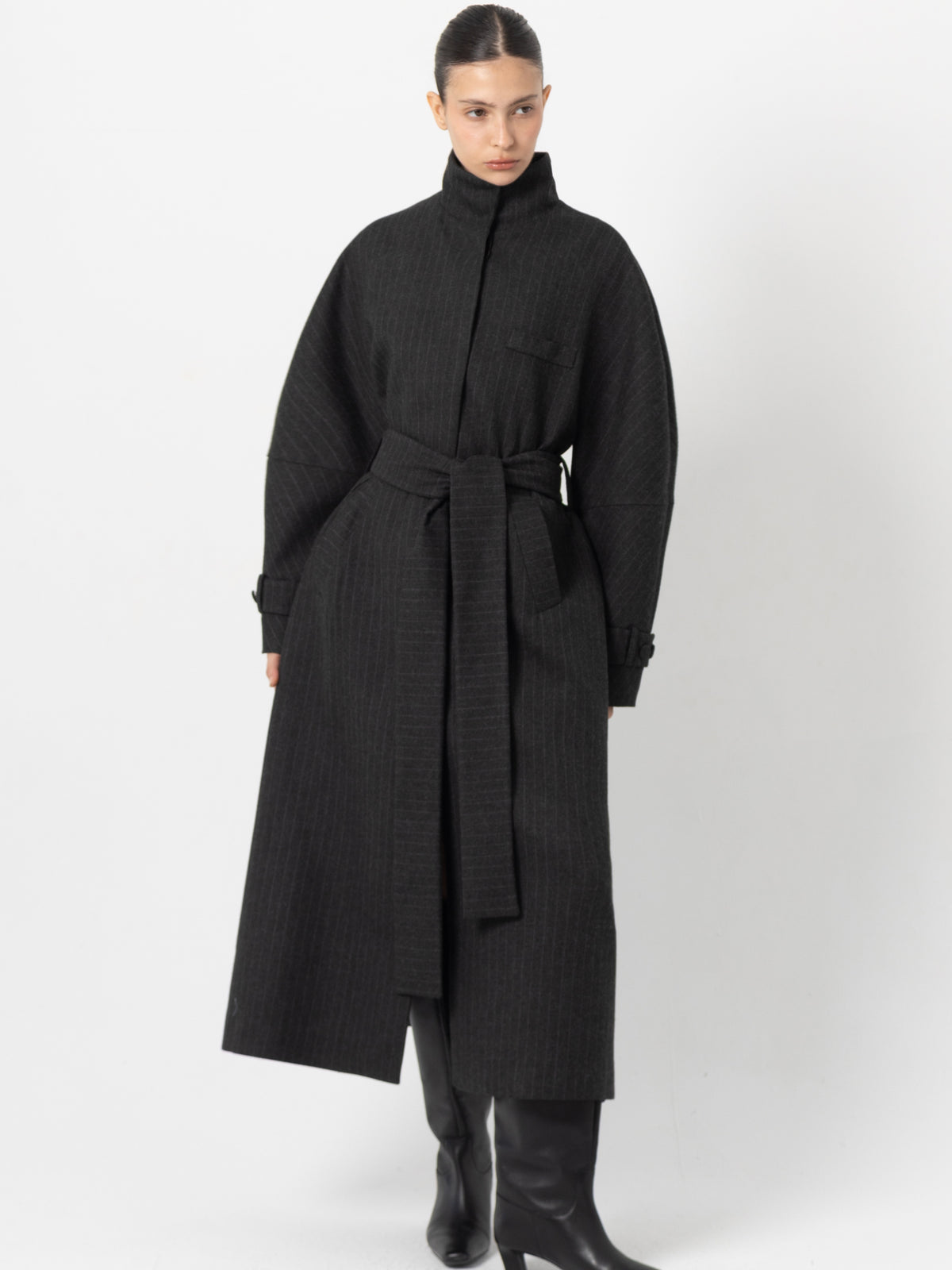 Frame Grey Striped Wool Coat