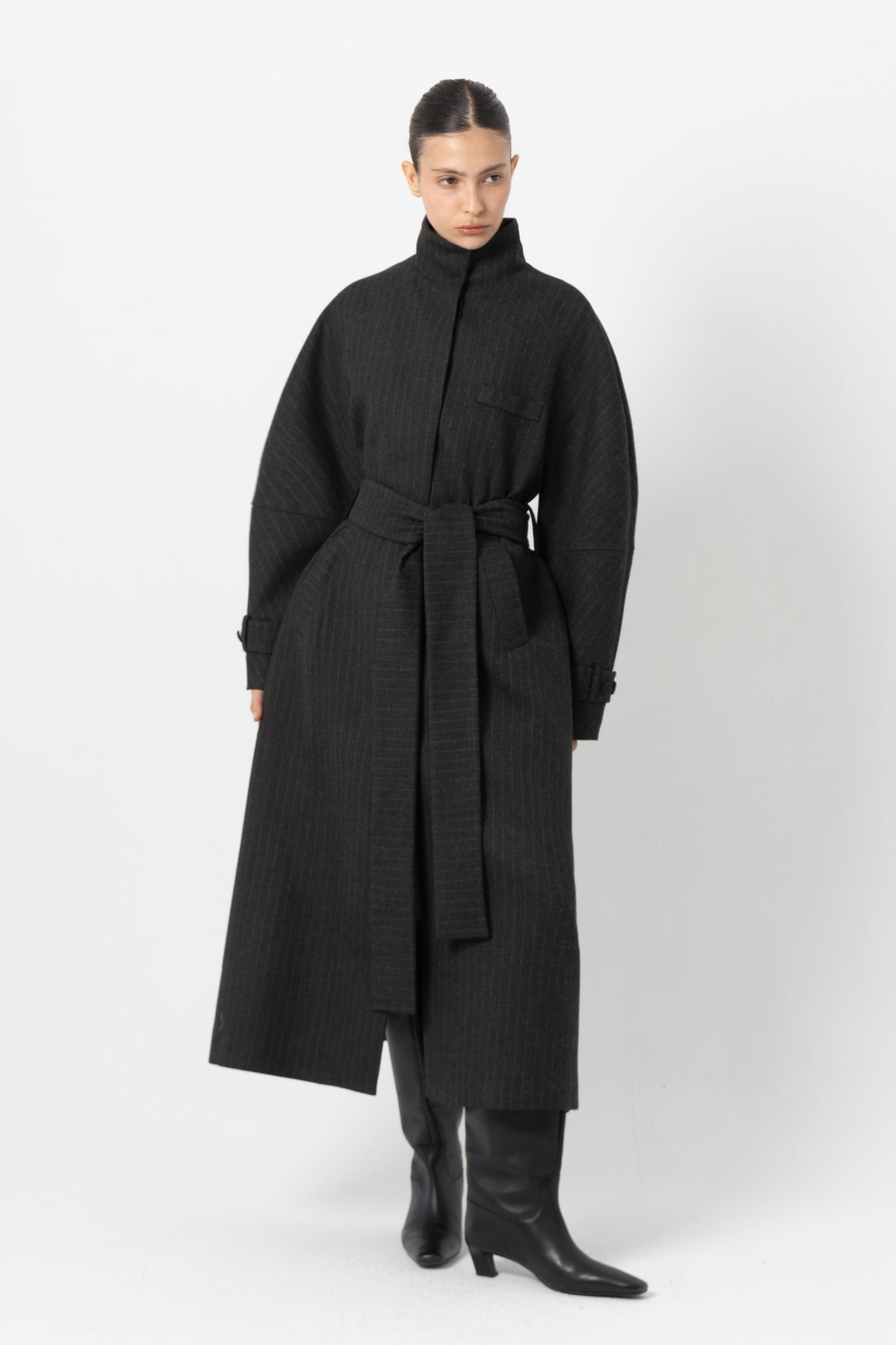 Frame Grey Striped Wool Coat