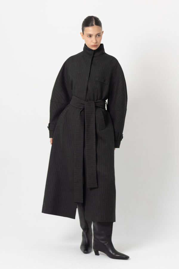 Frame Grey Striped Wool Coat