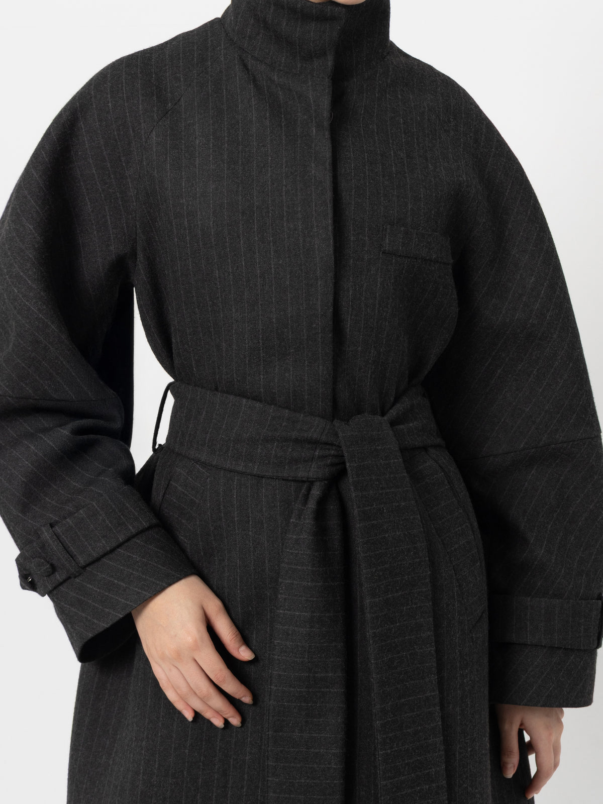 Frame Grey Striped Wool Coat