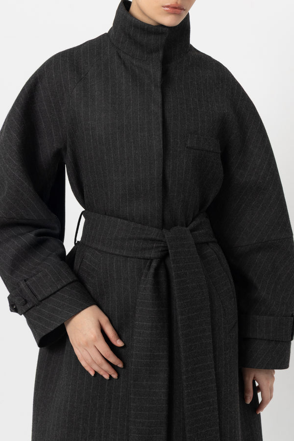 Frame Grey Striped Wool Coat