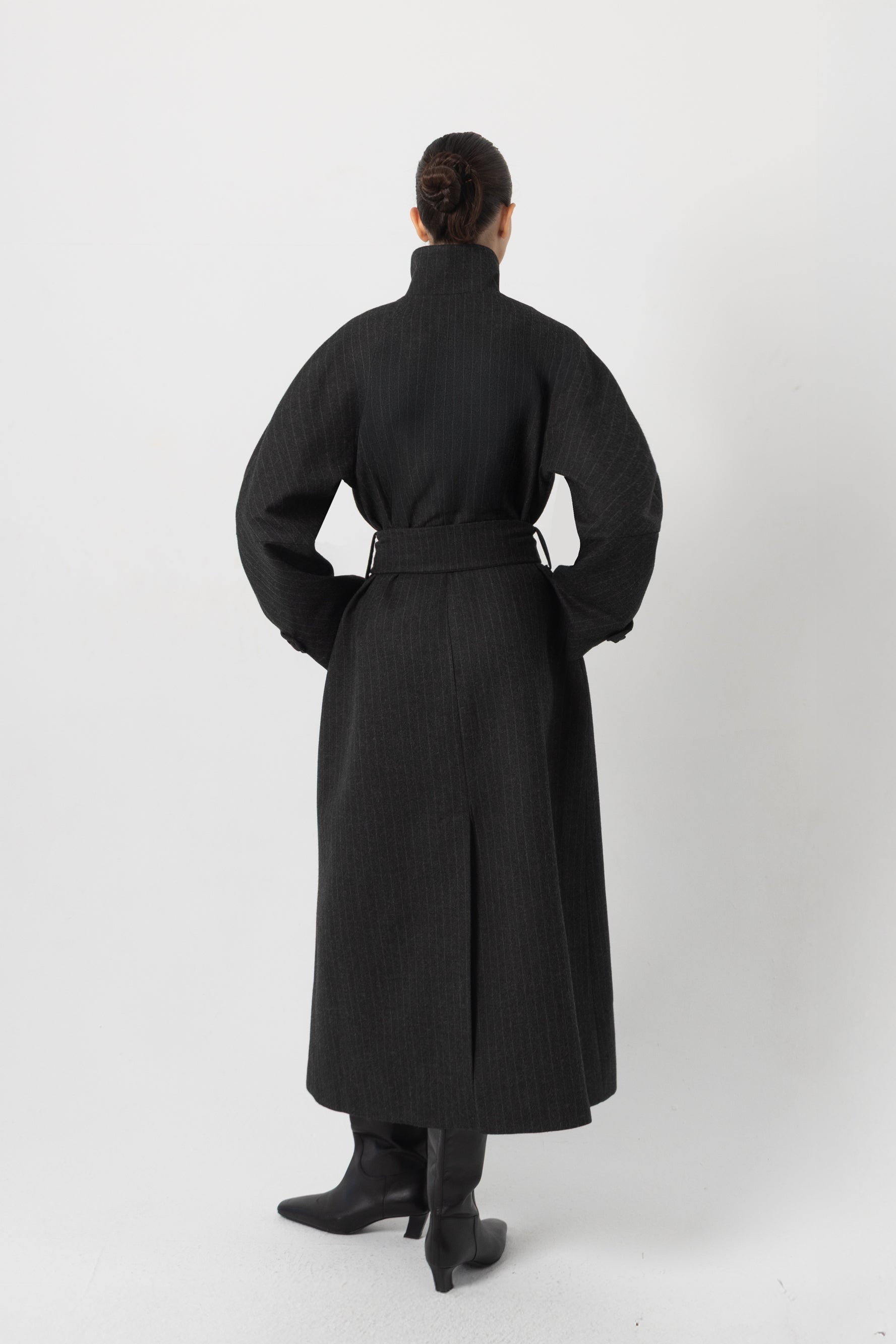 Frame Grey Striped Wool Coat