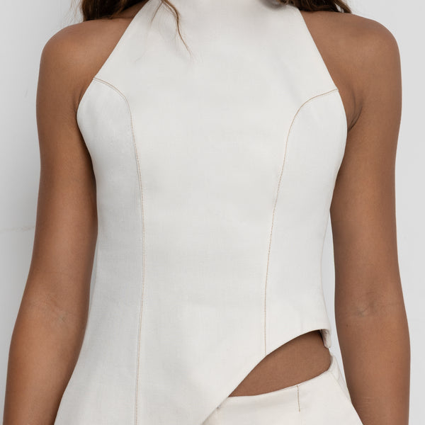efu EATHER SLEEVELESS TOP ホワイトF Women's White Halter Top Sleeveless Tie Up | Ally Fashion