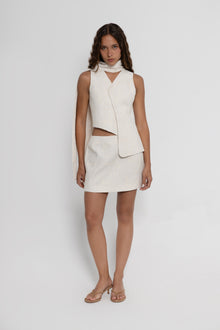 Embroidered Beige Mini Skirt