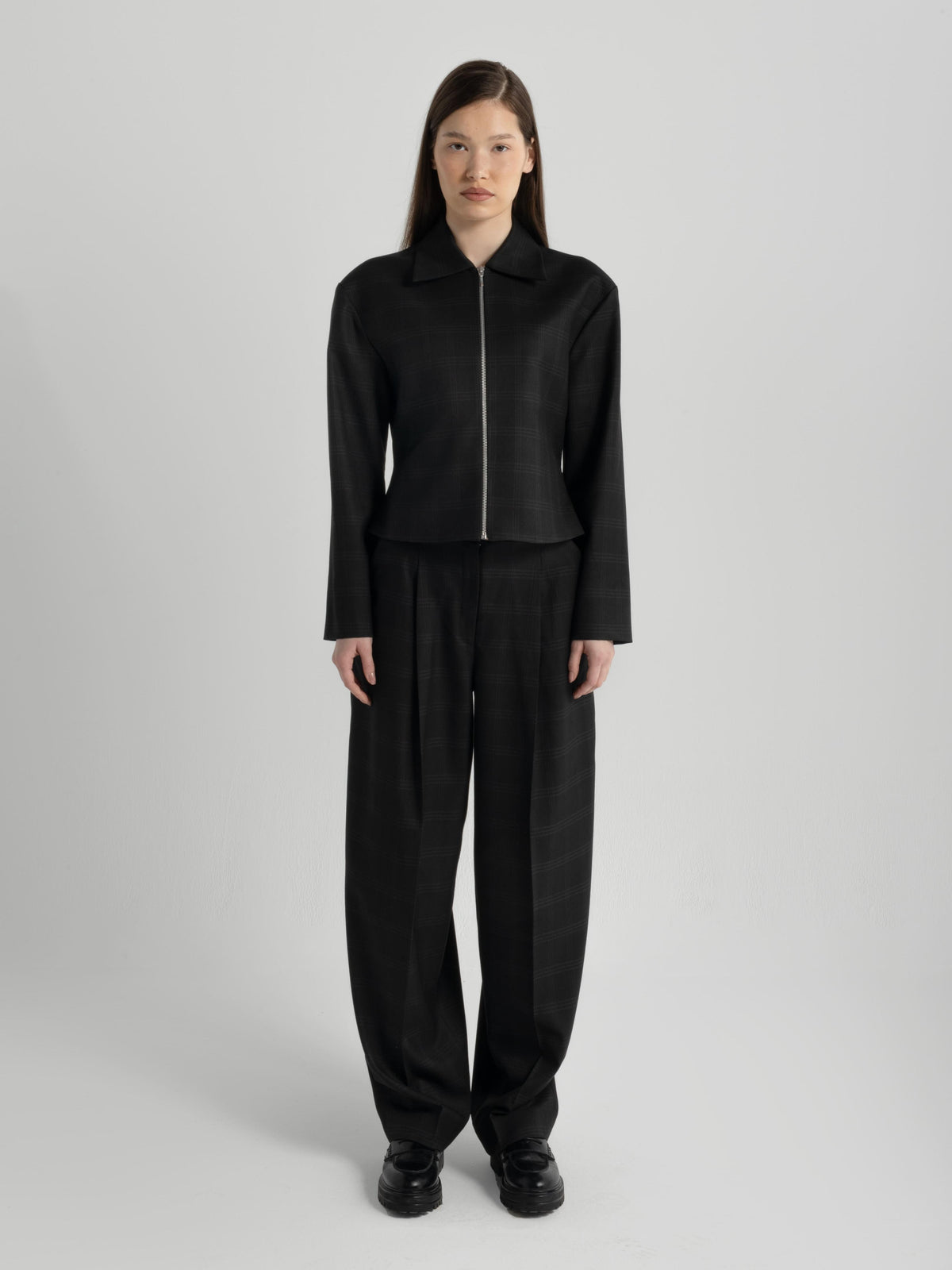 Black Checkered Relaxed Pants
