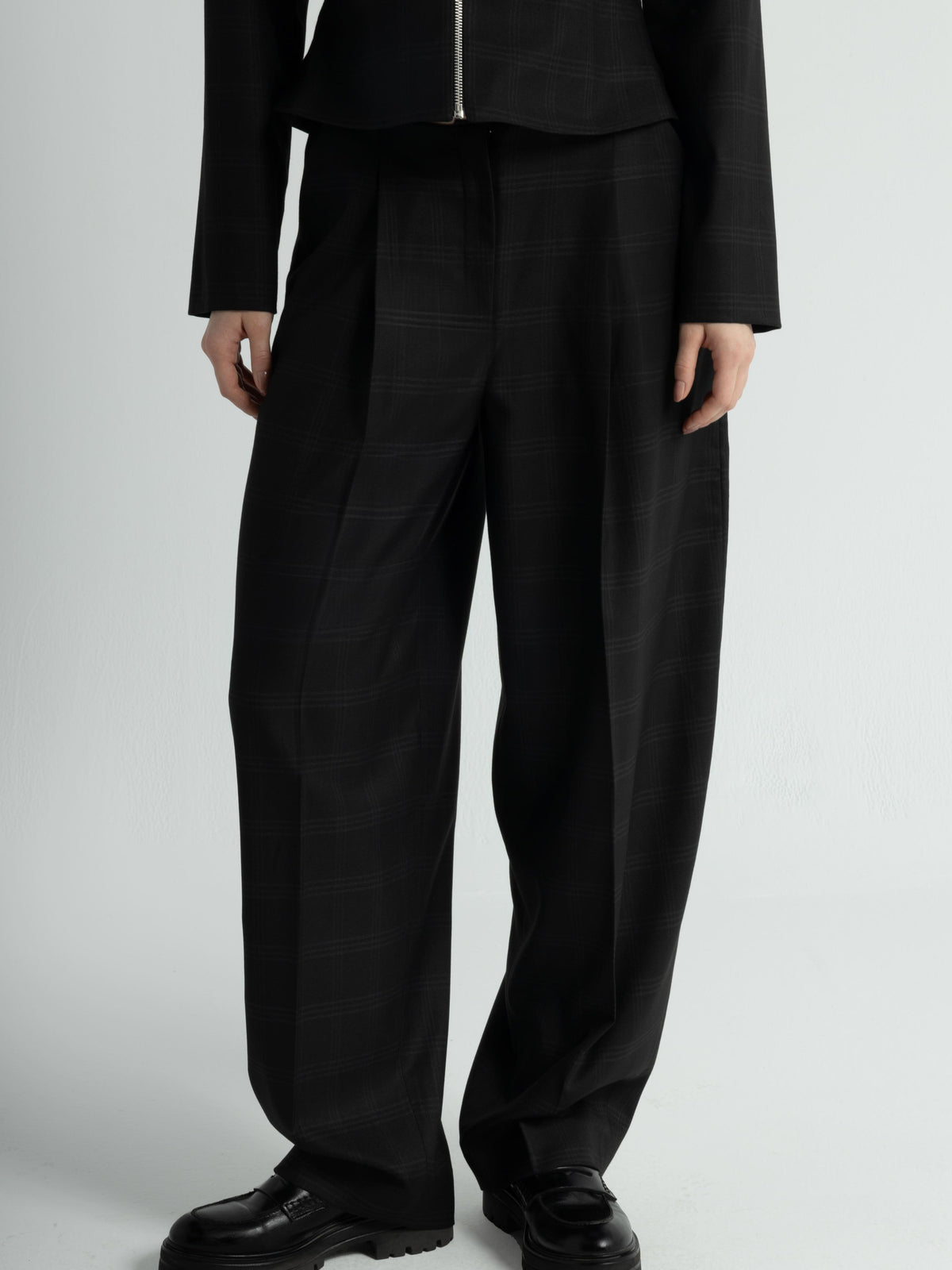 Black Checkered Relaxed Pants