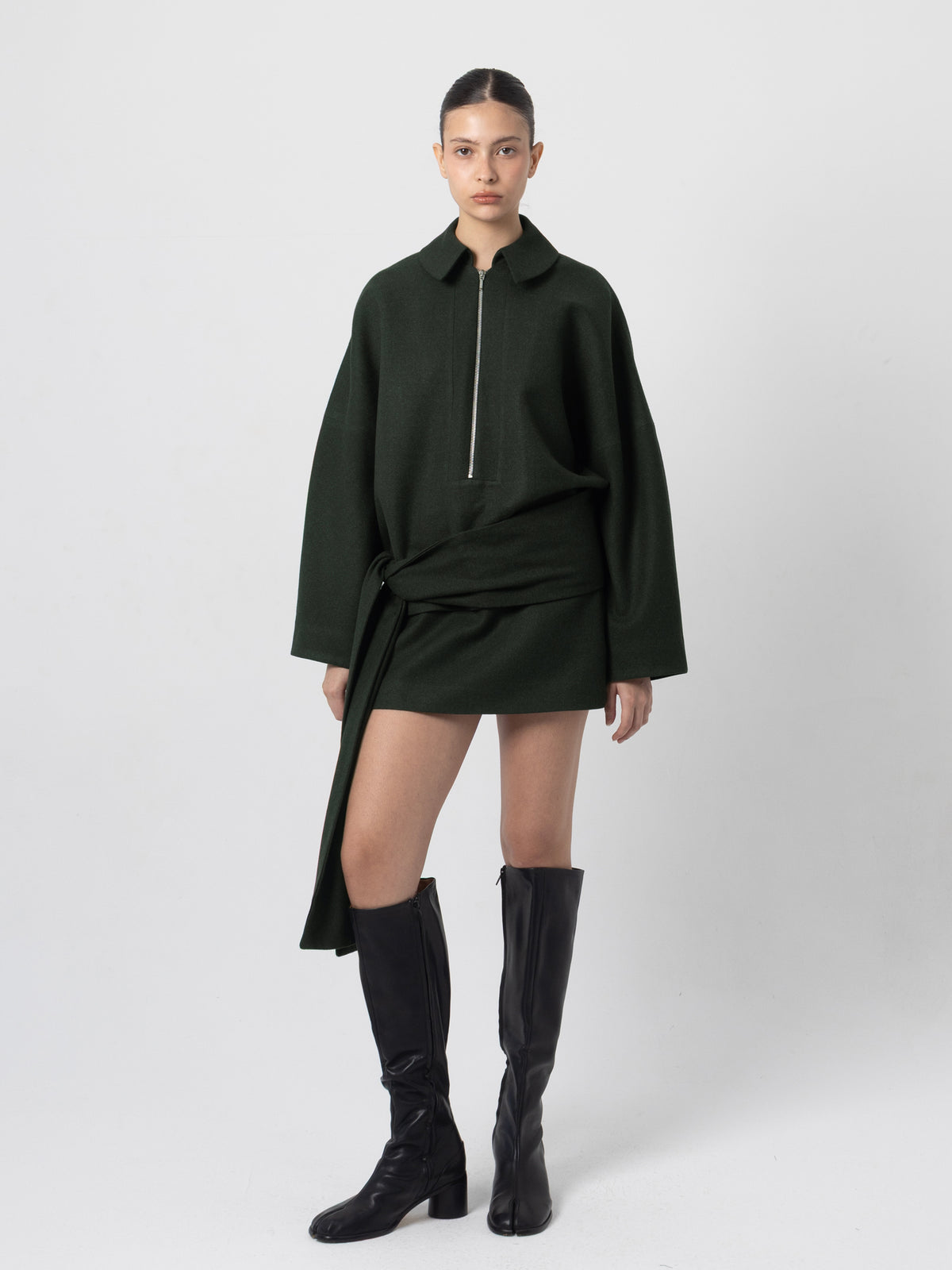 Slate Green Wool Mini Skirt