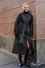 Frame Grey Striped Wool Coat